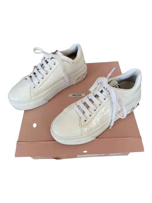 Miu Miu Shoe Size 9B White & Silver Patent Leather Platform Rhinestone Sneakers White & Silver / 9B