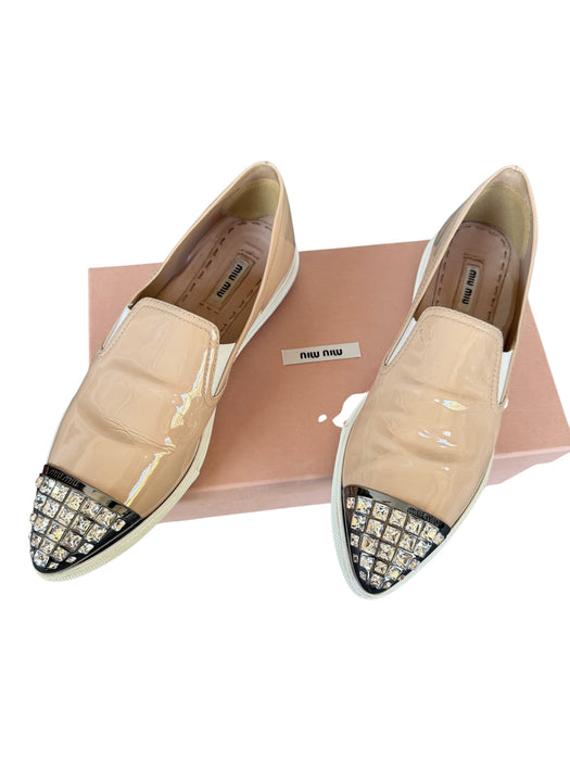 Miu Miu Shoe Size 39 Nude & Silver Patent Leather Cap Toe Rhinestone Sneakers Nude & Silver / 39