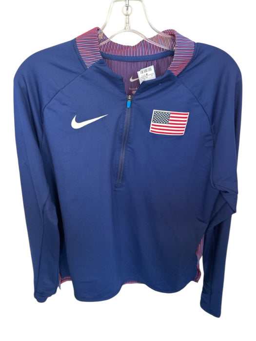 Nike Navy & Red Polyester Long Sleeve American Flag Athletic Pullover Navy & Red / L