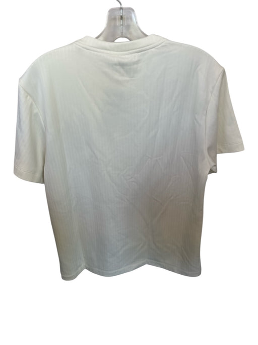 Adidas Size M Ivory Polyester Short Sleeve Logo Ribbed Athletic Top Ivory / M