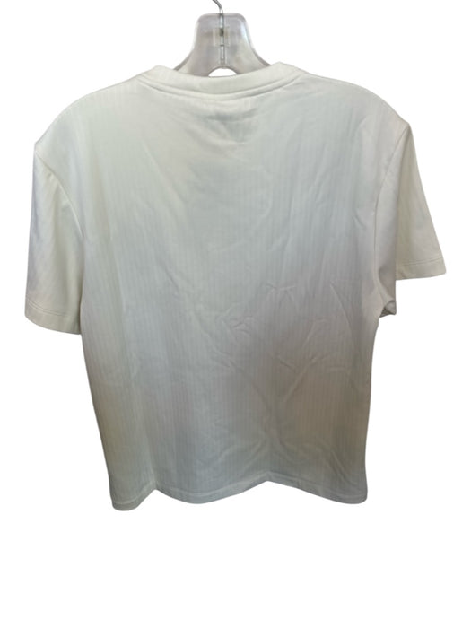 Adidas Size M Ivory Polyester Short Sleeve Logo Ribbed Athletic Top Ivory / M
