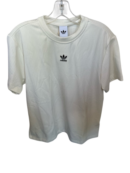 Adidas Size M Ivory Polyester Short Sleeve Logo Ribbed Athletic Top Ivory / M