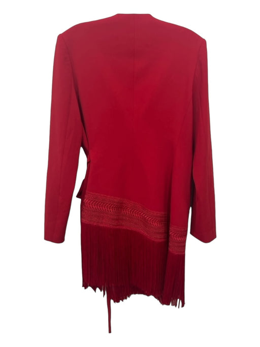 Badgley Mischka Size 10 Red Polyester Blend Fringe trim Long Sleeve Tie Jacket Red / 10