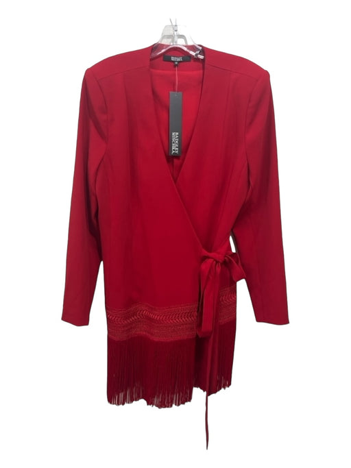 Badgley Mischka Size 10 Red Polyester Blend Fringe trim Long Sleeve Tie Jacket Red / 10