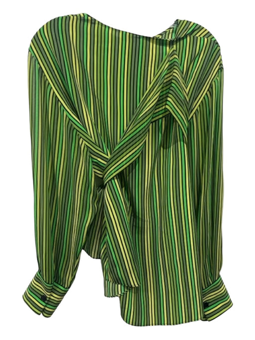 Akris Size 10 Green, Yellow, Black Silk Zip Striped Long Sleeve Sash Inc Top Green, Yellow, Black / 10