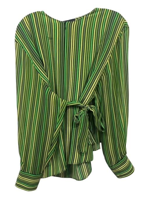 Akris Size 10 Green, Yellow, Black Silk Zip Striped Long Sleeve Sash Inc Top Green, Yellow, Black / 10