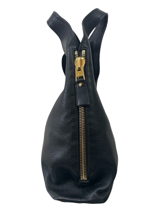 Tom Ford Black & Gold Pebbled Leather Side Zips Top Handle Magnetic Close Bag Black & Gold / Medium