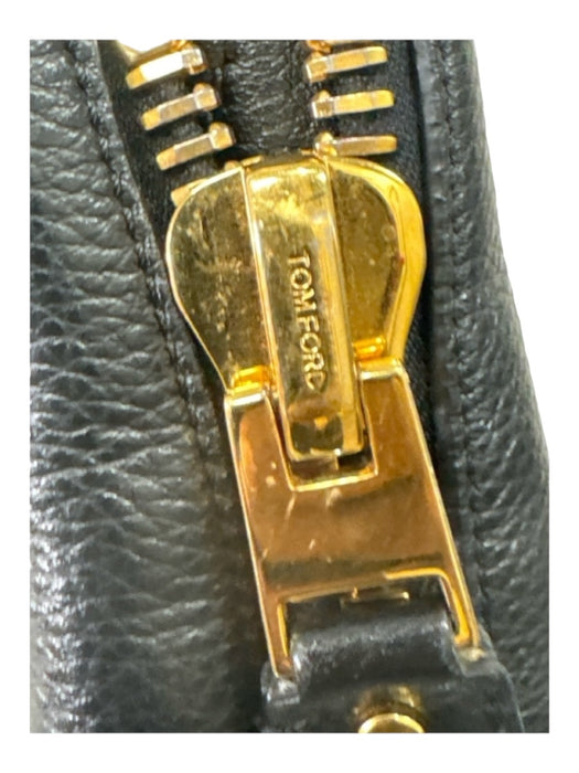 Tom Ford Black & Gold Pebbled Leather Side Zips Top Handle Magnetic Close Bag Black & Gold / Medium