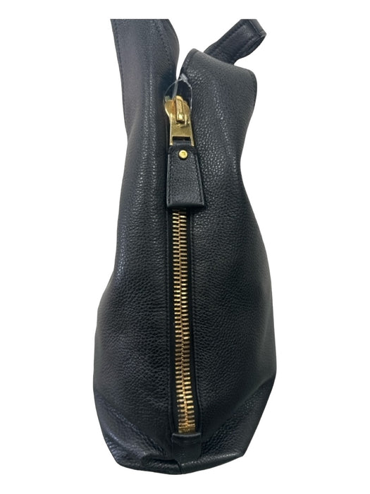 Tom Ford Black & Gold Pebbled Leather Side Zips Top Handle Magnetic Close Bag Black & Gold / Medium