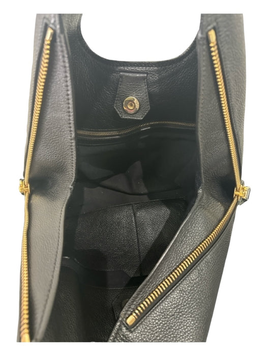 Tom Ford Black & Gold Pebbled Leather Side Zips Top Handle Magnetic Close Bag Black & Gold / Medium