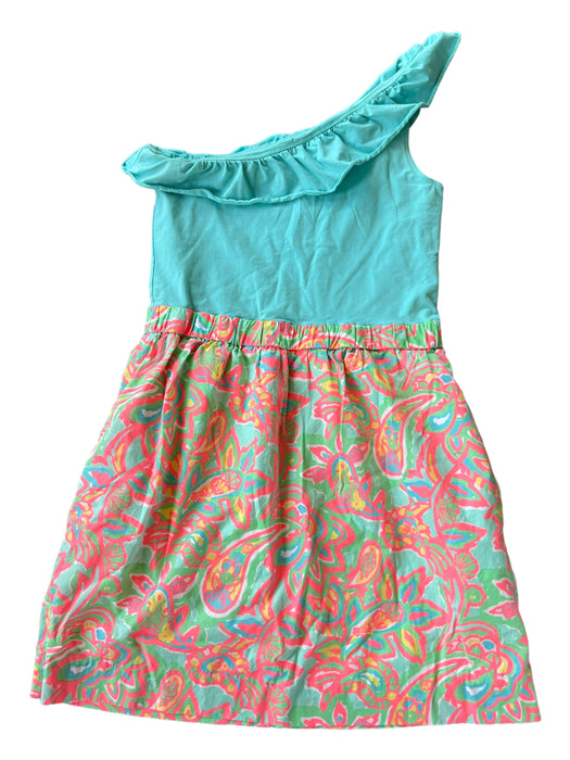 Lilly Pulitzer Size M Aqua & Pink Print Cotton Blend One Shoulder Dress Aqua & Pink Print / M