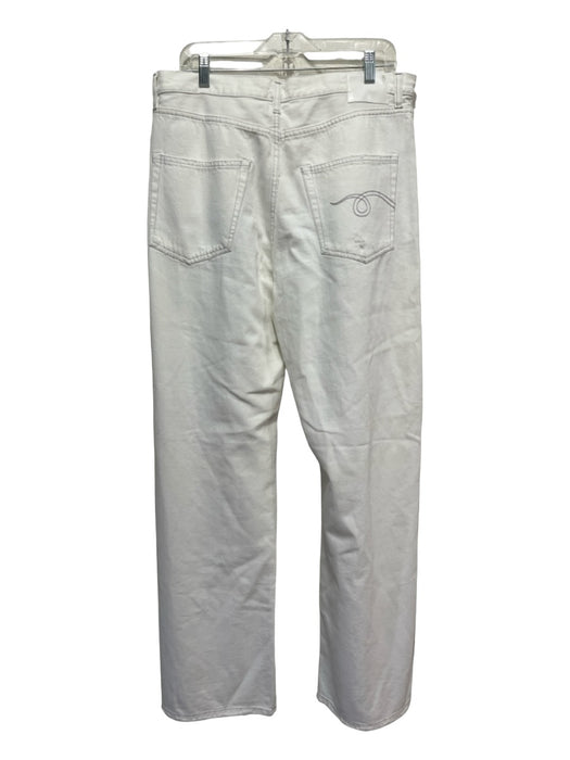 R13 Size 30 White Cotton Denim Gray Stitching High Waist Wide Leg Jeans White / 30