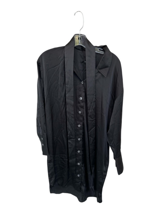 Banana Republic Size L Black Polyester Blend Button Up Collar Long Sleeve Dress Black / L