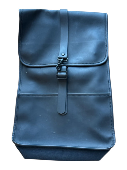Rains Black Vegan Leather Straps Buckle Clasp Backpack Black