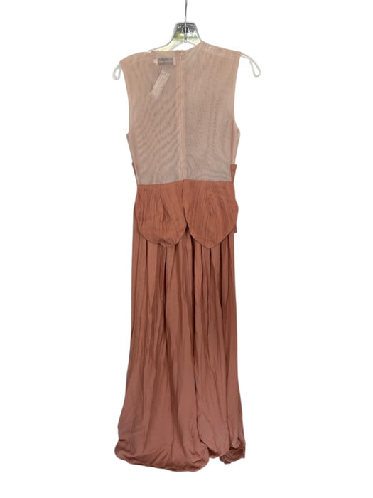 Innovare Denim Size S Peach & Tan Polyester Mesh Sleeveless Pleated Maxi Gown Peach & Tan / S