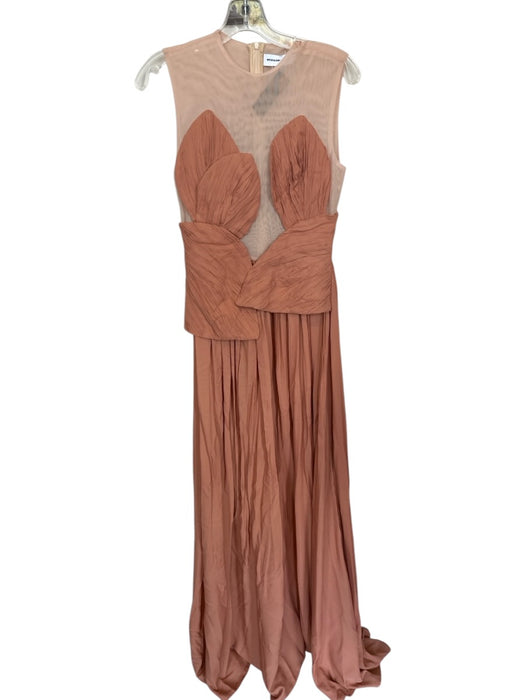 Innovare Denim Size S Peach & Tan Polyester Mesh Sleeveless Pleated Maxi Gown Peach & Tan / S