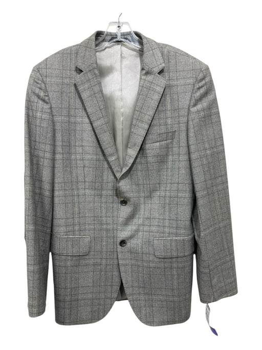 Boss Gray & Beige Print Wool Blend Plaid 2 Button Men's Blazer Gray & Beige Print / 38