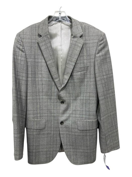 Boss Gray & Beige Print Wool Blend Plaid 2 Button Men's Blazer Gray & Beige Print / 38
