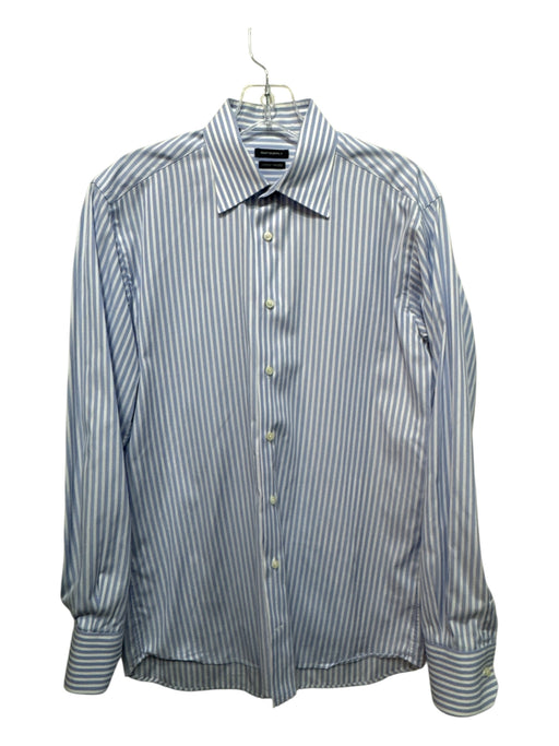 Suitsupply Size 15 White & Light Blue Cotton Striped Button up Long Sleeve Shirt White & Light Blue / 15