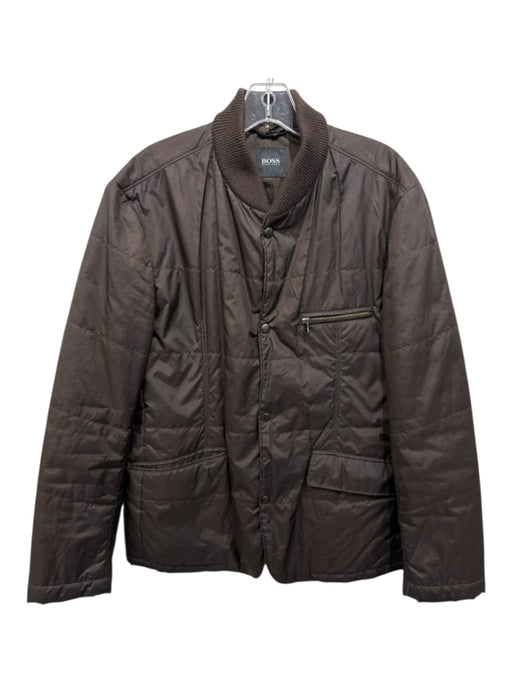 Boss Size Est M Brown Polyester Quilted Snap Buttons Men's Jacket Brown / Est M