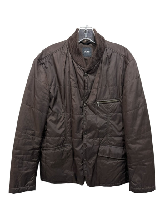 Boss Size Est M Brown Polyester Quilted Snap Buttons Men's Jacket Brown / Est M