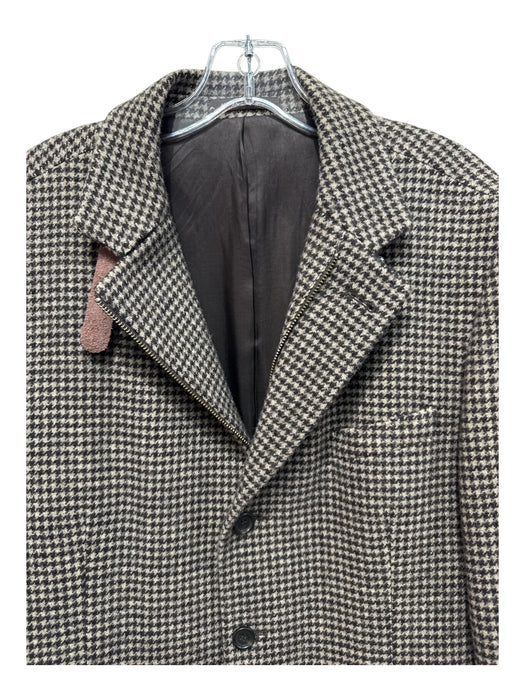 Adolfo Dominguez Brown & Beige Print Wool Houndstooth Zipper Detail Men's Blazer Brown & Beige Print / 48
