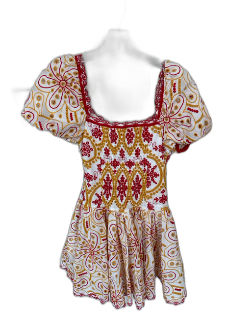 Honeyplum Size Small Yellow & red Eyelet Puff Sleeve Embroidered Dress Yellow & red / Small
