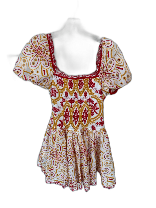 Honeyplum Size Small Yellow & red Eyelet Puff Sleeve Embroidered Dress Yellow & red / Small