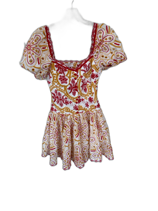 Honeyplum Size Small Yellow & red Eyelet Puff Sleeve Embroidered Dress Yellow & red / Small