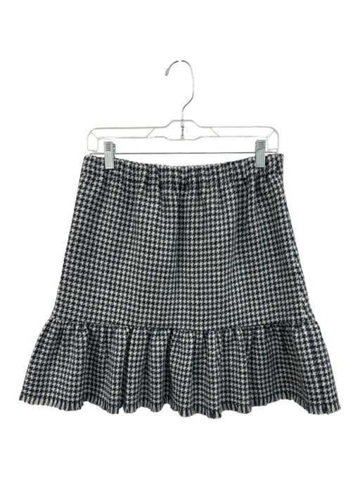 Ann Mashburn Size S Blue & Cream Wool Fringe Hem Houndstooth Elastic Waist Skirt Blue & Cream / S