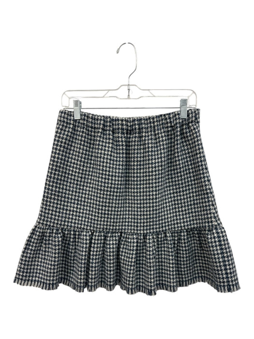 Ann Mashburn Size S Blue & Cream Wool Fringe Hem Houndstooth Elastic Waist Skirt Blue & Cream / S