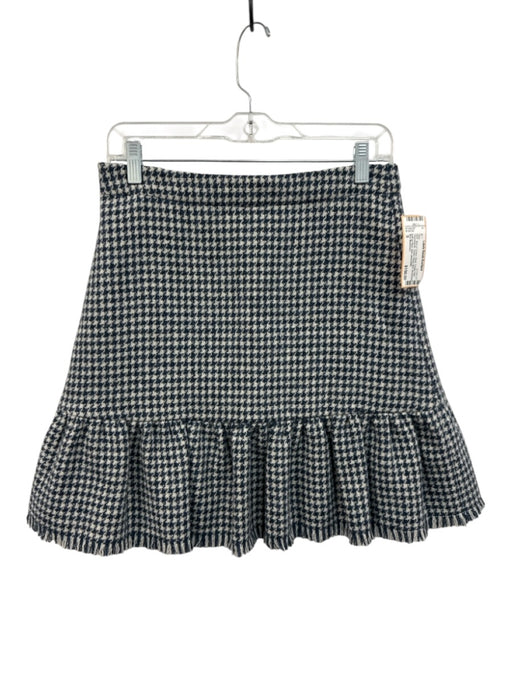 Ann Mashburn Size S Blue & Cream Wool Fringe Hem Houndstooth Elastic Waist Skirt Blue & Cream / S