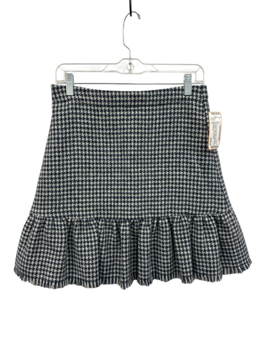 Ann Mashburn Size S Blue & Cream Wool Fringe Hem Houndstooth Elastic Waist Skirt Blue & Cream / S