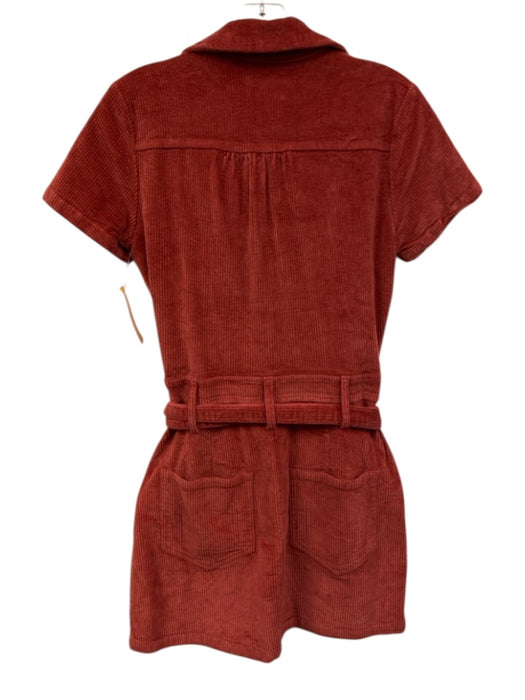 Show Me Your Mumu Size S Brick Red Cotton Blend Corduroy Zip Front Belted Dress Brick Red / S