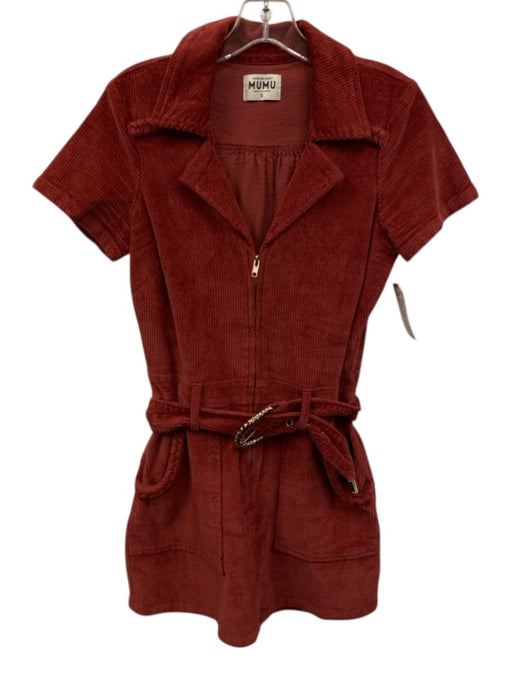 Show Me Your Mumu Size S Brick Red Cotton Blend Corduroy Zip Front Belted Dress Brick Red / S