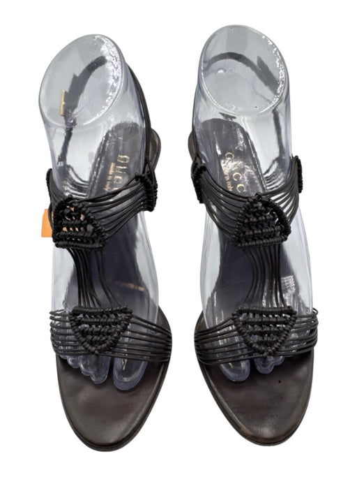 Gucci Shoe Size 7 Dark Brown Leather Macrame Slingback Sandals Dark Brown / 7