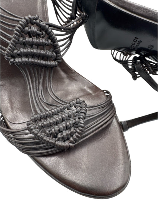 Gucci Shoe Size 7 Dark Brown Leather Macrame Slingback Sandals Dark Brown / 7