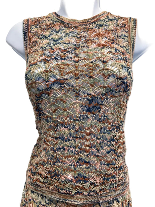 Zimmermann Size 1/S Beige & Multi Cotton Marled Open Knit Sleeveless Skirt Set