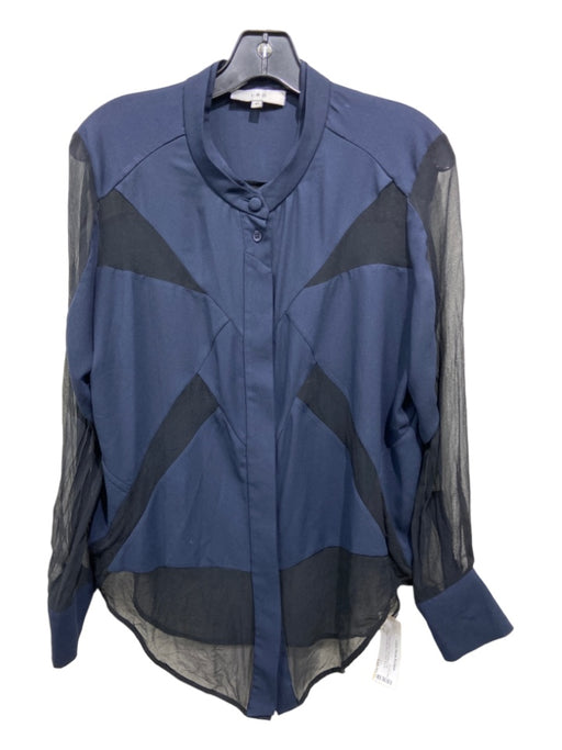 IRO Size 42 Navy Blue & Black Polyester & Silk Abstract Button Down Top Navy Blue & Black / 42