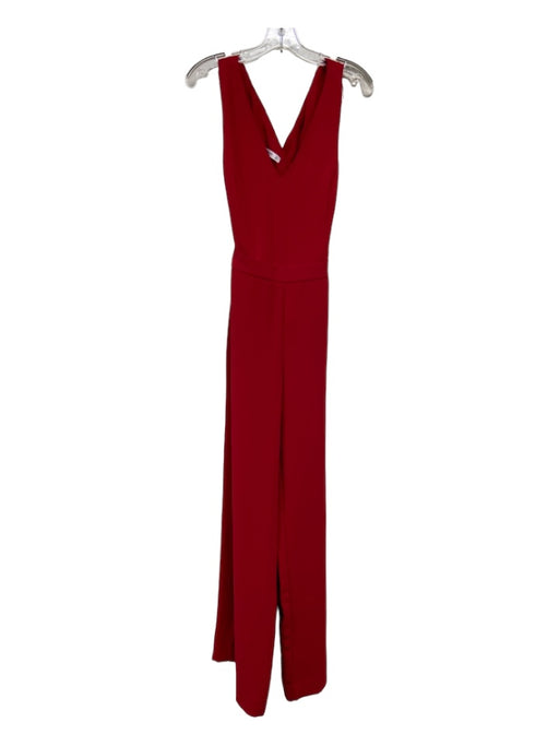 Mango Size S Red Polyester V Neck Open Back Wide Leg Sleeveless Jumpsuit Red / S
