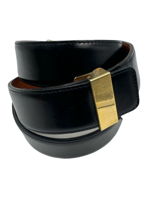St John Black & Gold Leather Gold Buckle Clip Clasp Belts Black & Gold / L