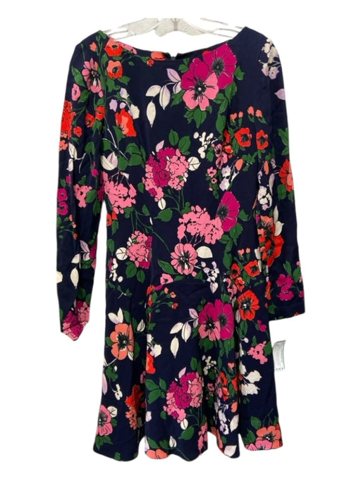 Lela Rose Size 4 Navy Blue, Pink, Green Viscose Floral Boat Neck A-line Dress Navy Blue, Pink, Green / 4