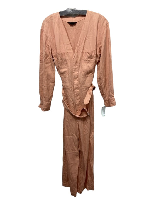 Club Monaco Size 12 Peach Pink Hidden Button V Neck Long Sleeve Sash Jumpsuit Peach Pink / 12