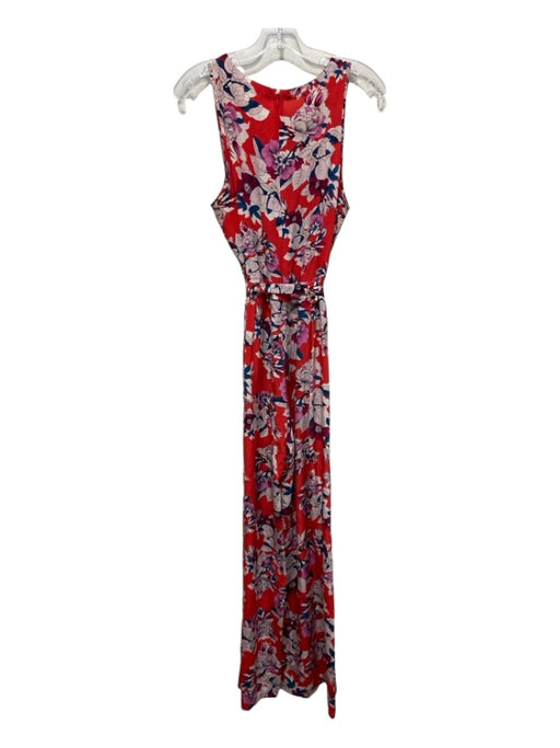 Yumi Kim Size L Red Print Silk Floral Surplice Sleeveless Jumpsuit Red Print / L