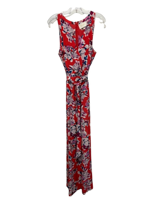 Yumi Kim Size L Red Print Silk Floral Surplice Sleeveless Jumpsuit Red Print / L