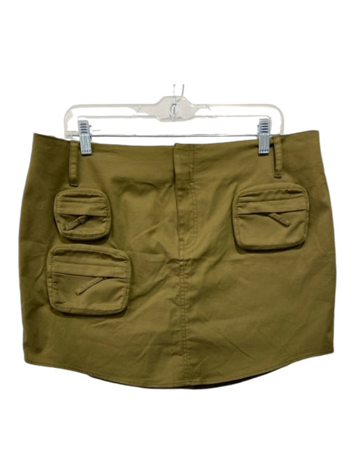 L'Academie Size XL Olive Green Cotton Cargo Mini Hook & Zip Skirt Olive Green / XL