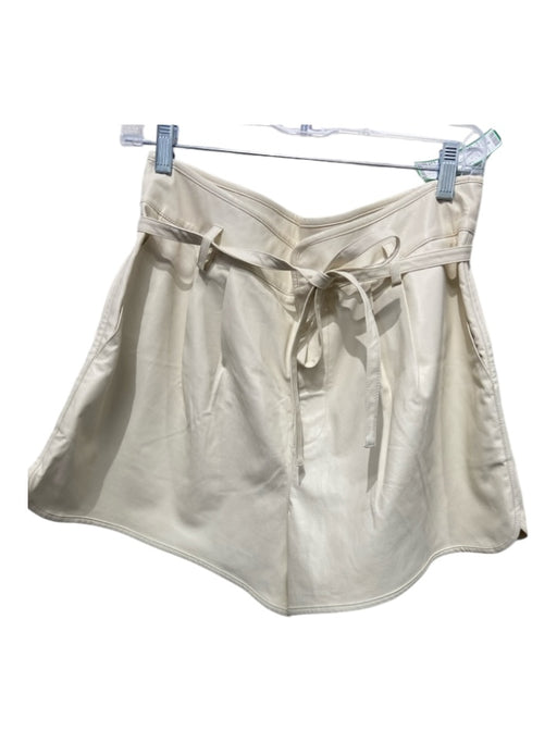 Paige Size M Ivory Faux Leather Pleated hook & zip Sash Shorts Ivory / M