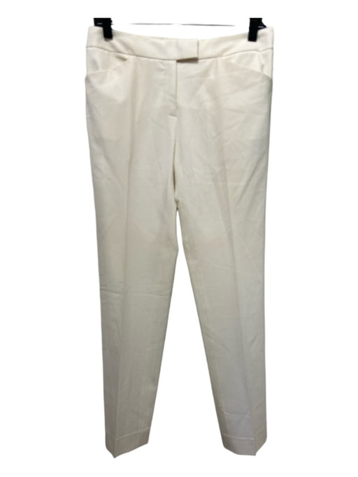 Lafayette 148 Size 2 Ivory Virgin Wool Blend Hook & Zip Straight Trouser Pants Ivory / 2