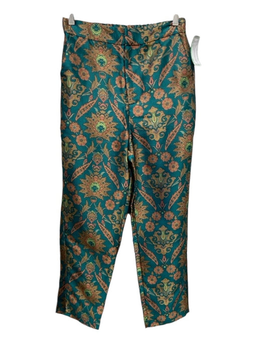 Maeve Size XS Teal Green & Orange Polyester Jacquard Floral hook & zip Pants Teal Green & Orange / XS