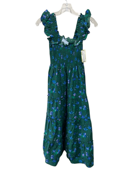 Hill House Size XS Green & Blue Cotton Blend Floral Ruffle Straps Smocked Dress Green & Blue / XS